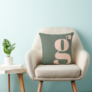 Modern Monogram Initial Brev Sage Grönt Kudde