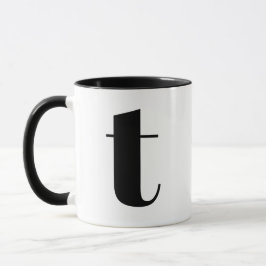 Modern Monogram Initial Brev T Black and White Mugg