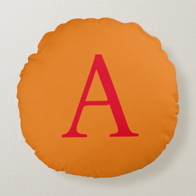 Modern Monogram Initial Brev Trendig Orange Red Rund Kudde (Framsidan)