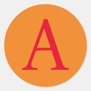 Modern Monogram Initial Brev Trendig Orange Red Runt Klistermärke