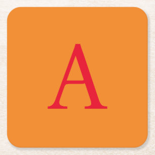 Modern Monogram Initial Brev Trendig Orange Red Underlägg Papper Kvadrat