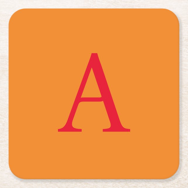 Modern Monogram Initial Brev Trendig Orange Red Underlägg Papper Kvadrat (Framsidan)