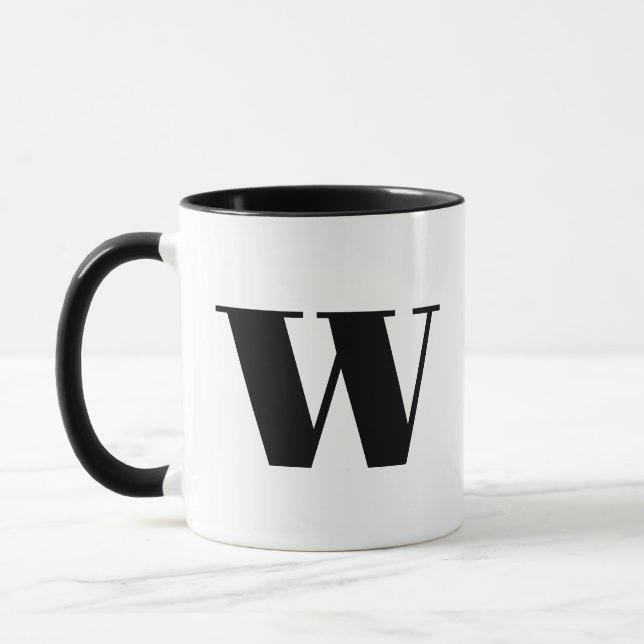 Modern Monogram Initial Brev w Black and White Mugg (Vänster)