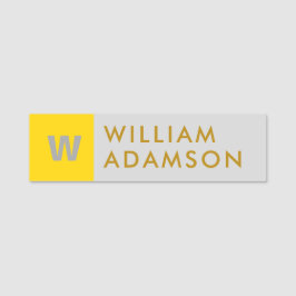 Modern Monogram Initial, Elegant Guld Grått Namnbricka