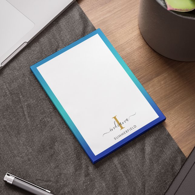 Modern Monogram Initial Elegant Skrift Verksamhet Post-it Block (Modern Monogram Initial Elegant Script Business Post-it Notes)