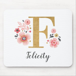 Modern Monogram Initial Girly Rosa Blommigt Musmatta