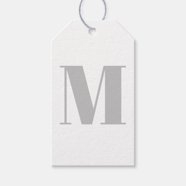 Modern monogram initial grått vit minimalist presentetikett (Framsidan)