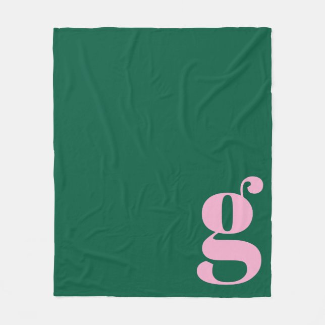 Modern Monogram Initial Letter Pink Green Preppy Fleecefilt (Framsidan)