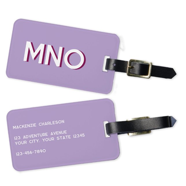 Modern Monogram Initial Lilac Bagagebricka (Simple monogram initials personalized lilac purple drop shadow typography luggage tag)