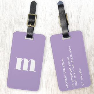 Modern monogram initial Lilac-Lila Bagagebricka