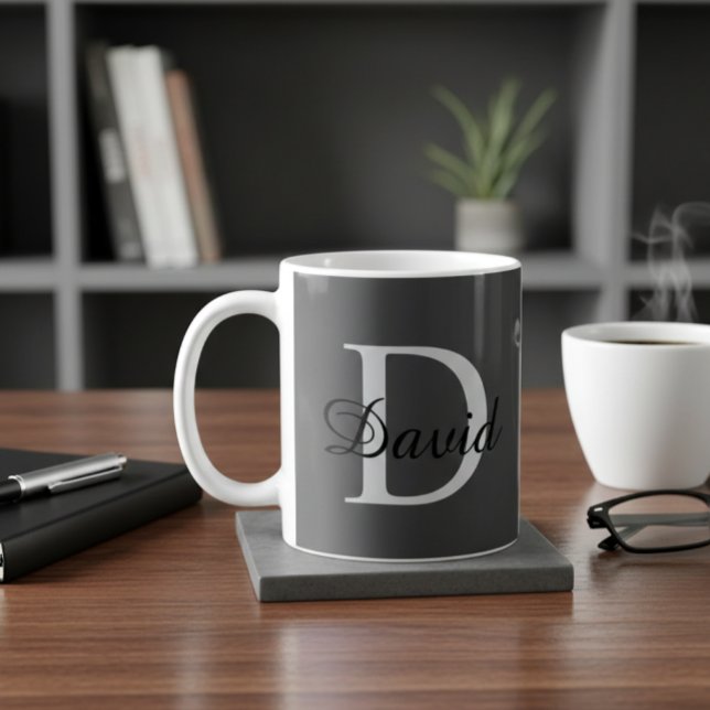 Modern Monogram Initial & Name Mug | Elegant Scrip Kaffemugg (Skapare uppladdad)