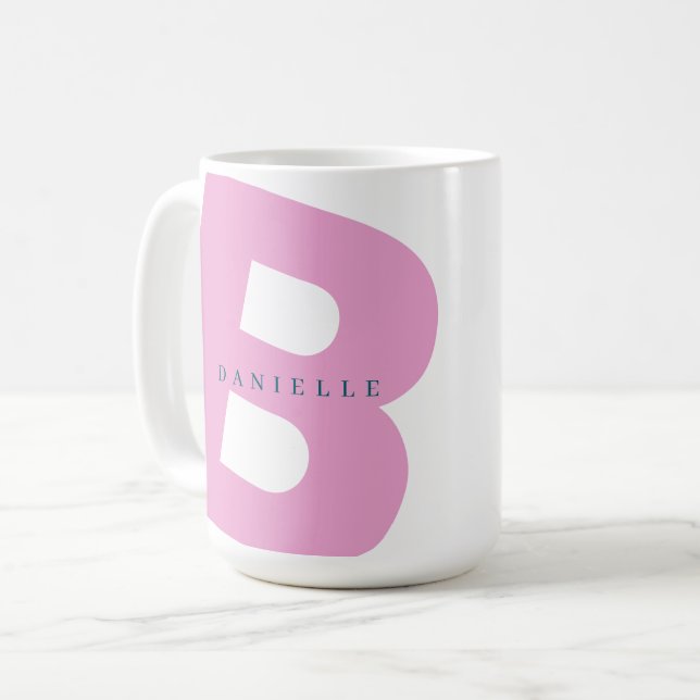 Modern Monogram Initial och Första Namn Kaffemugg (Framsida vänster)