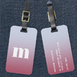 Modern Monogram Initial Pink Blue Gradient Bagagebricka<br><div class="desc">Modern lower case typography minimalist monogram initial design which can be changed to personalize,  along with the details on the reverse. White on a pink to pale blue background.</div>