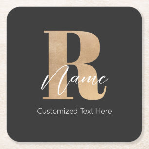 Modern Monogram Initial R & Namn Personlig Underlägg Papper Kvadrat