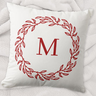 Modern Monogram Initial Red Löv och Berry Wandan Kudde