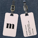 Modern monogram initial  Rosa Bagagebricka<br><div class="desc">Modern nedre typografi av fodral,  minimalistisk första utformning som kan ändras för att anpassas,  tillsammans med detaljerna på motsatt sida. Svart på  rosa.</div>