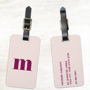 Modern monogram initial rosabränd burgunder bagagebricka
