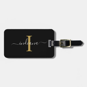 Modern Monogram Initial Skript Namn Returadress Bagagebricka