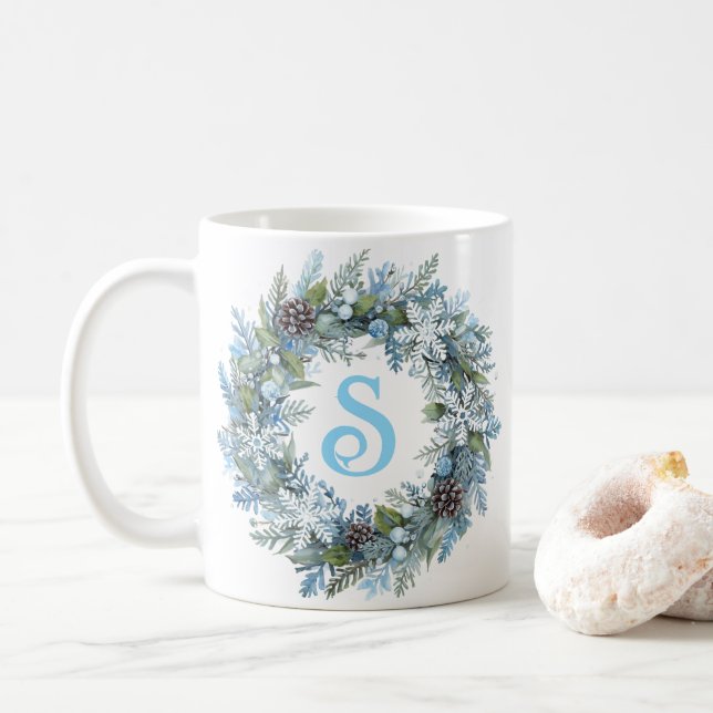 Modern Monogram Initial Vinterkrans  Kaffemugg (Med munk)