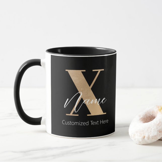 Modern Monogram Initial X & Namn Personlig Mugg (Med munk)