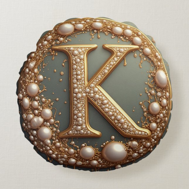 Modern monogram initialbokstav K Rund Kudde (Framsidan)