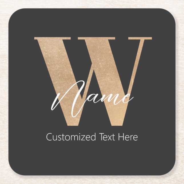 Modern Monogram Initialbokstav W & Namn Personlig Underlägg Papper Kvadrat (Framsidan)