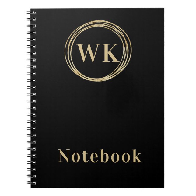 Modern Monogram Initialer Black Guld Circles Anteckningsbok (Framsidan)