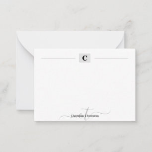 Modern monogram Initialer box enkel vit Anteckningskort