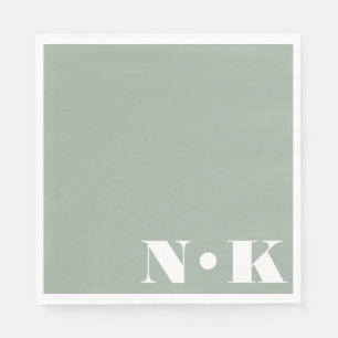 Modern Monogram Initialer Dusty Sage Personligt br Pappersservett