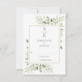 Modern Monogram Initialer Greenery Bröllop OSA Kort