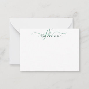 Modern Monogram Initialer Grönt Script Note Anteckningskort