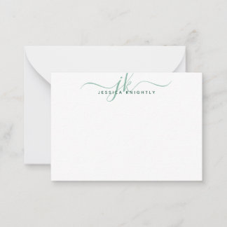 Modern Monogram Initialer Grönt Script Note Anteckningskort