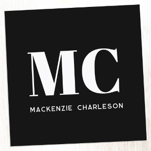 Modern Monogram Initialer Namn Black Fyrkantigt Visitkort