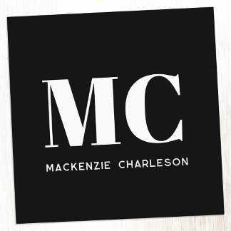 Modern Monogram Initialer Namn Black Fyrkantigt Visitkort