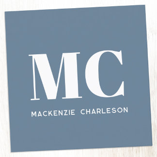 Modern Monogram Initialer Namn Dusty Blue Grått Fyrkantigt Visitkort