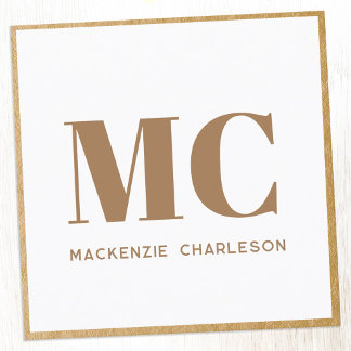 Modern Monogram Initialer Namn Guld-ram Fyrkantigt Visitkort