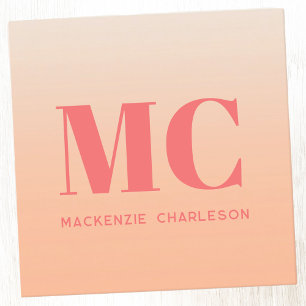 Modern monogram Initialer Namn persikofärgad tonin Fyrkantigt Visitkort