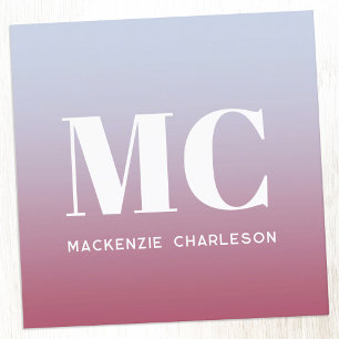 Modern monogram Initialer Namn Rosa Blue Gradient Fyrkantigt Visitkort