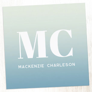 Modern Monogram Initialer Namn Teal Grönt Gradient Fyrkantigt Visitkort