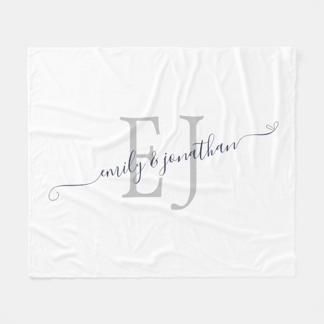 Modern Monogram Initialer Namn White Fleecefilt (Framsidan (Horisontell))