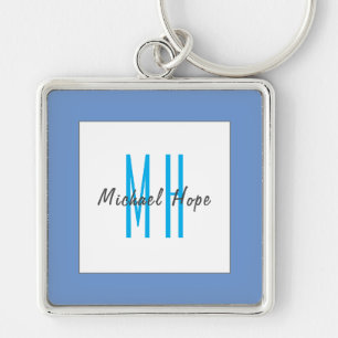 Modern Monogram Initialer Professionell Plain Simp Fyrkantig Silverfärgad Nyckelring