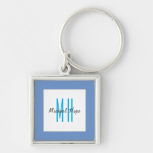 Modern Monogram Initialer Professionell Plain Simp Fyrkantig Silverfärgad Nyckelring