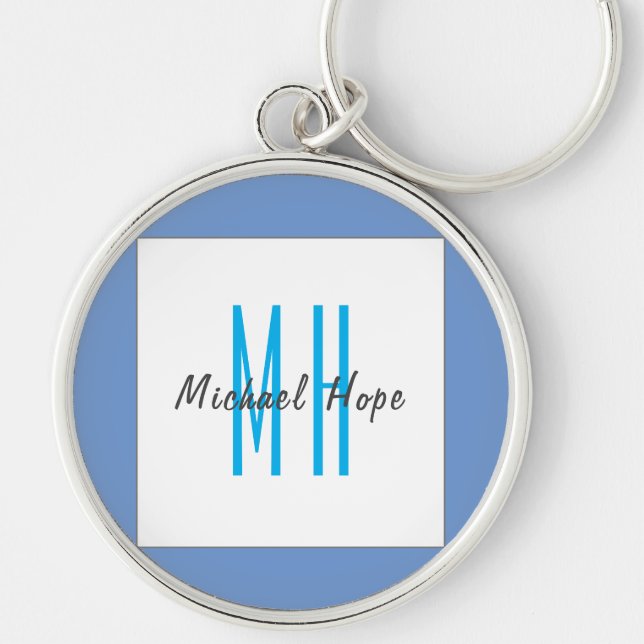 Modern Monogram Initialer Professionell Plain Simp Rund Silverfärgad Nyckelring (Framsidan)