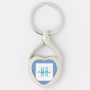 Modern Monogram Initialer Professionell Plain Simp Twisted Heart Silverfärgad Nyckelring