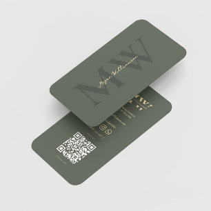 Modern Monogram Initialer Professionell Sage Grönt Visitkort