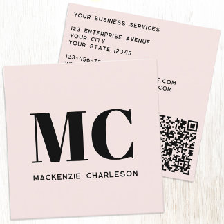 Modern monogram Initialer QR-kod Rosa Fyrkantigt Visitkort