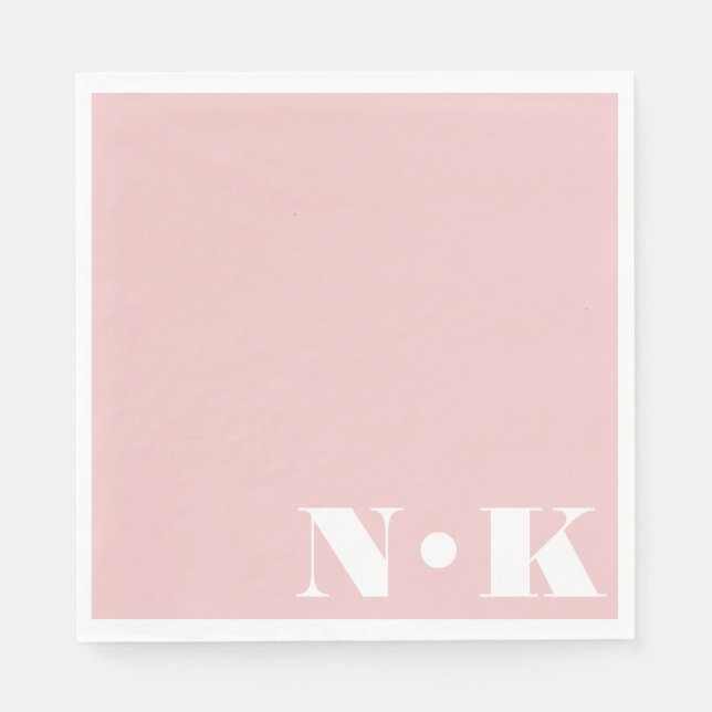 Modern monogram Initialer  Rosa Personligt bröllp Pappersservett (Framsidan)