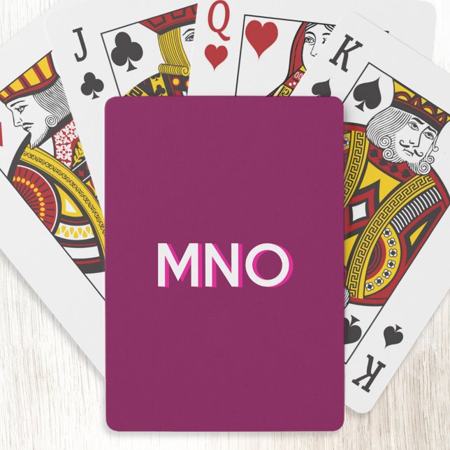 Modern Monogram Initialer Shadow Cherry Rosa Casinokort (Modern drop shadow three letter monogram initials personalized playing cards in dark cherry pink)