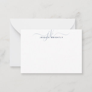 Modern Monogram Initialer-skript, marinblå minimal Anteckningskort