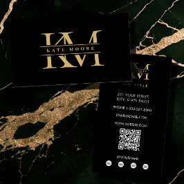 Modern Monogram Initials Professional Black Gold Visitkort